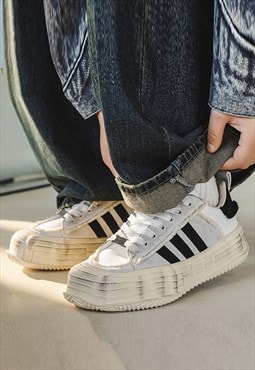 Distressed canvas shoes chunky sneakers zebra shoes white