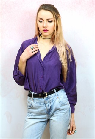 1990S VINTAGE DARK PURPLE PURE SILK SHIRT