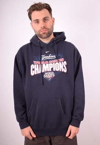 NIKE MENS VINTAGE HOODIE JUMPER XL NAVY BLUE 90S