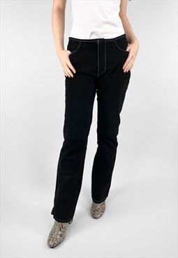 90's Vintage Black Suede Hipster Bell Bottom Trousers