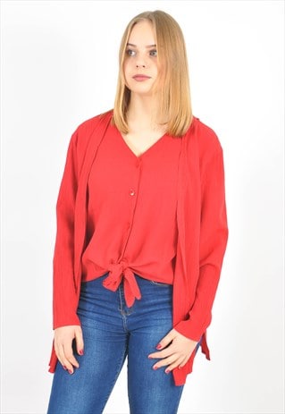 VINTAGE  LONG SLEEVE RETRO BLOUSE IN RED