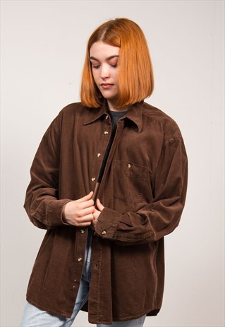 VINTAGE 90'S BROWN BOYFRIEND CORD SHIRT
