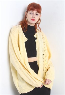Vintage 80's Crochet Knit Cardigan Yellow