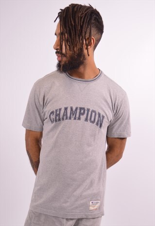 CHAMPION MENS VINTAGE T-SHIRT TOP LARGE GREY 90S