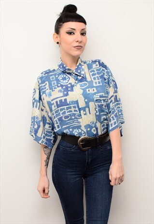 VINTAGE 90'S ABSTRACT RETRO PATTERNED OVERSIZED SHIRT