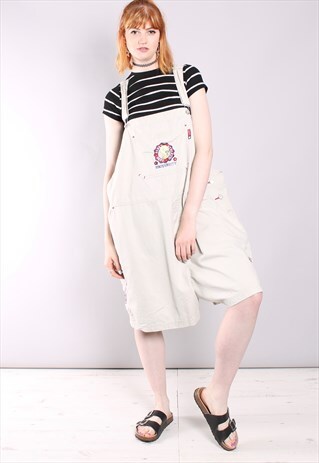 VINTAGE 90S LOONEY TUNE TWEETY PIE BEIGE DUNGAREE SHORTS