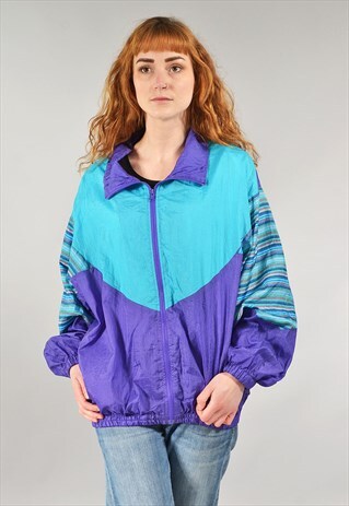 VINTAGE TEAL BLUE & PURPLE BOMBER JACKET