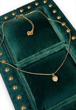 Vintage 80s Dior necklace gold tone chain gem heart