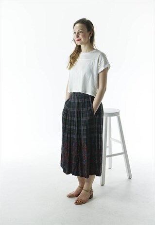 MAXI ACCORDION SKIRT / BLUE PLAID FALL SKIRT