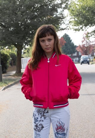 VINTAGE 00S NIKE REVERSIBLE BOMBER JACKET IN PINK & BLACK
