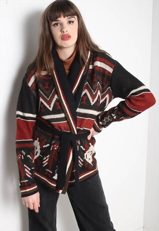 VINTAGE 80'S WRAP CRAZY PATTERNED CARDIGAN MULTI