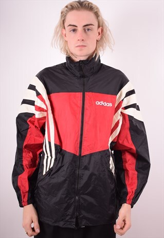 ADIDAS MENS VINTAGE RAIN JACKET LARGE BLACK 90S