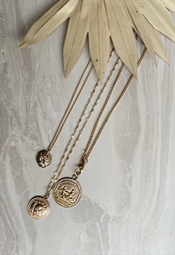 Gold Coin Disc Chunky Layered 3 Pendant Necklace