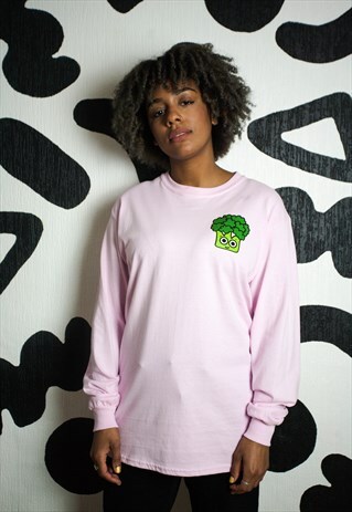 LONG SLEEVE BROCCOLI T-SHIRT IN BABY PINK