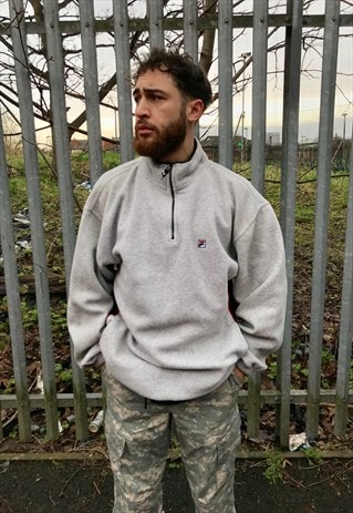 VINTAGE FILA QUARTER ZIP FLEECE JACKET TOP GREY