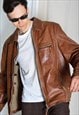 Vintage 70s Brown Minimalist Zipper Leather Jacket