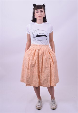 VINTAGE 80'S REVERSIBLE PEACH MIDI SKIRT SIZE 10 SMALL 12