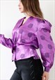 VINTAGE 90S SATIN BLOUSE BELTED PEPLUM TOP PUFFY SLEEVES 
