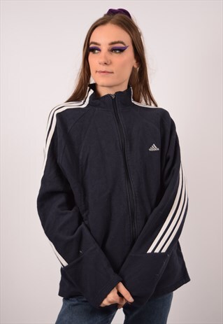VINTAGE ADIDAS FLEECE JACKET NAVY BLUE