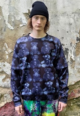 Goth bear sweatshirt detachable handmade animal t-shirt blue