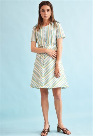VINTAGE 70'S RETRO MOD STRIPED SHIMMER ELEGANT MINI DRESS