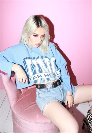 'REWORKED' VINTAGE 80S BABY BLUE CROPPED SWEATSHIRT