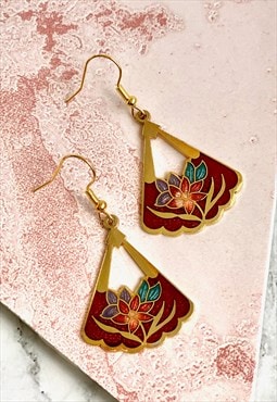 80s Floral Enamel Earrings Flower Vintage Jewellery