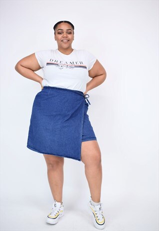 VINTAGE 90'S DENIM CROSS OVER SKIRT WITH TIE UP SIDE