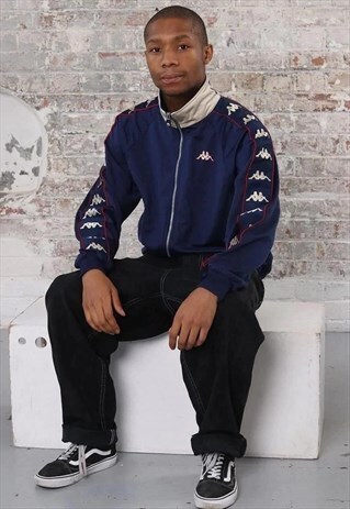 VINTAGE KAPPA TAPE LOGO TRACK JACKET NAVY BLUE