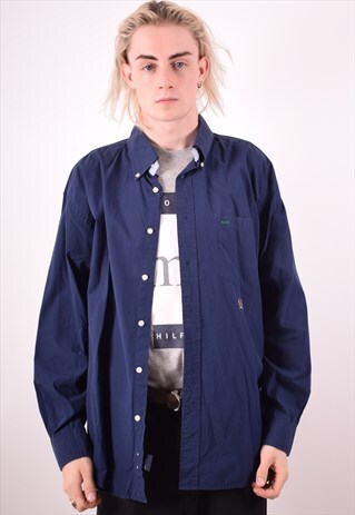 TOMMY HILFIGER MENS VINTAGE SHIRTS XL NAVY BLUE 90S