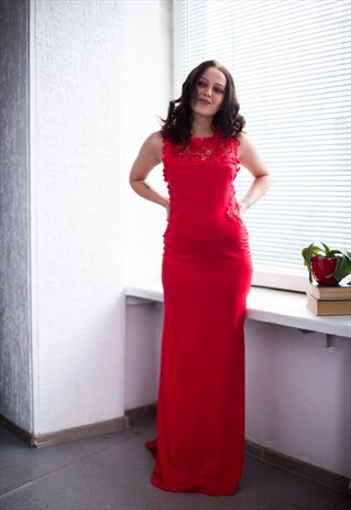 VINTAGE 80'S RED MAXI EVENING OPEN BACK DRESS