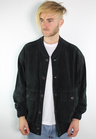 BLACK SUEDE BOMBER JACKET