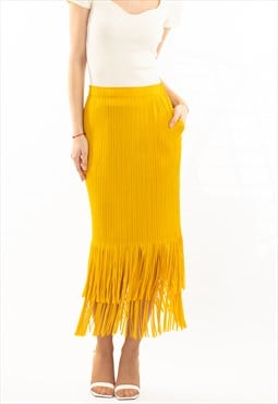 Pleated Midi Skirt with multi fringed tassel hem design 