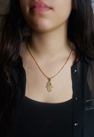 24K GOLD VACUUMED PLATED HAMSA HAND CHARM ON TWISTED CHAIN
