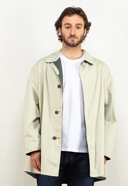 Vintage 90's Men Reversible Mac Coat in Beige and Green