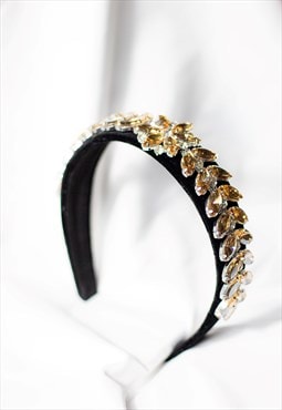 Gold Floral Diamante Velvet Headband