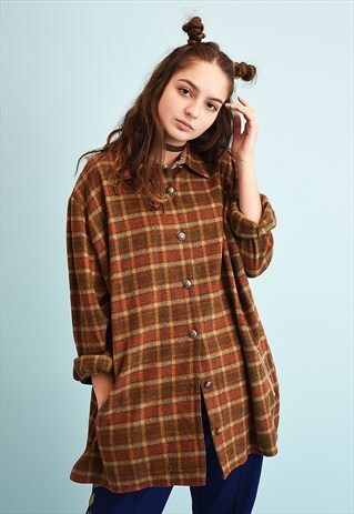 90'S RETRO CHECKED PRINT WORKWEAR OVERSIZED DADS SHIRT