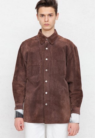 VINTAGE BROWN LEATHER CECIL LONG SLEEVE LEATHER SHIRT