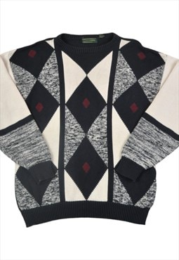 Vintage Knitwear Sweater Retro Pattern Navy/Cream Large