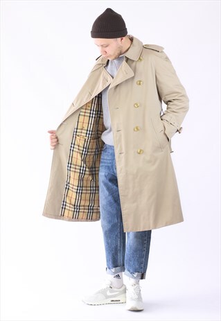 VINTAGE MENS BURBERRYS DOUBLE BREASTED BELTED TRENCH COAT