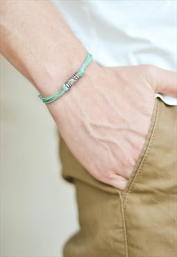 Turquoise bracelet mens bracelet, silver tube bead, for man