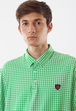 VINTAGE POLO RALPH LAUREN GOLF 90S GREEN WHITE PLAID CHECK