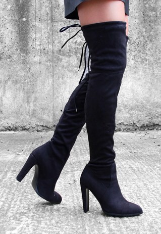 AMBER BLACK SUEDE KNEE HIGH BOOTS
