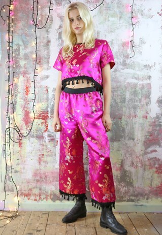 CROPPED TROUSERS & TOP CO-ORDINATE CHINESE DRAGON SATIN