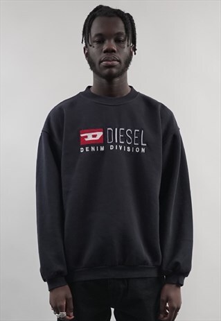 VINTAGE 90'S DIESEL LOGO NAVY SWEATSHIRT