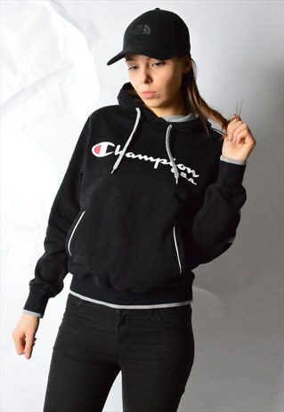 VINTAGE 90S BLACK MINIMALIST CHAMPION HOODIE