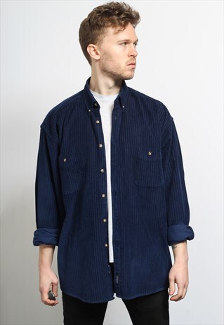 VINTAGE CORDUROY CORD SHIRT BLUE