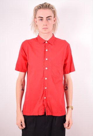 TOMMY HILFIGER MENS VINTAGE SHIRT MEDIUM RED 90S