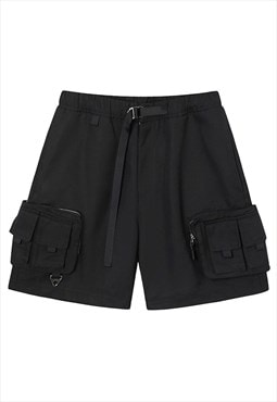 Utility shorts premium cargo pocket overalls in black 