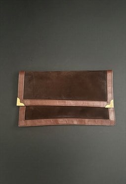 70's Ladies Vintage Brown Suede Leather Clutch Bag